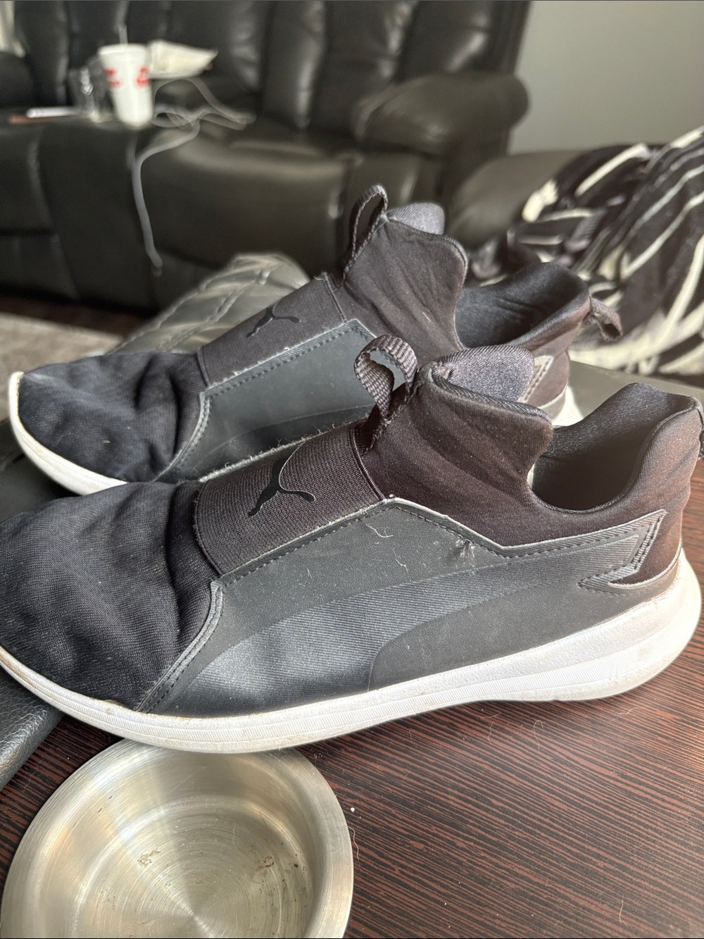 Puma Womens Black Slip-On Athletic Sneakers with White Sole